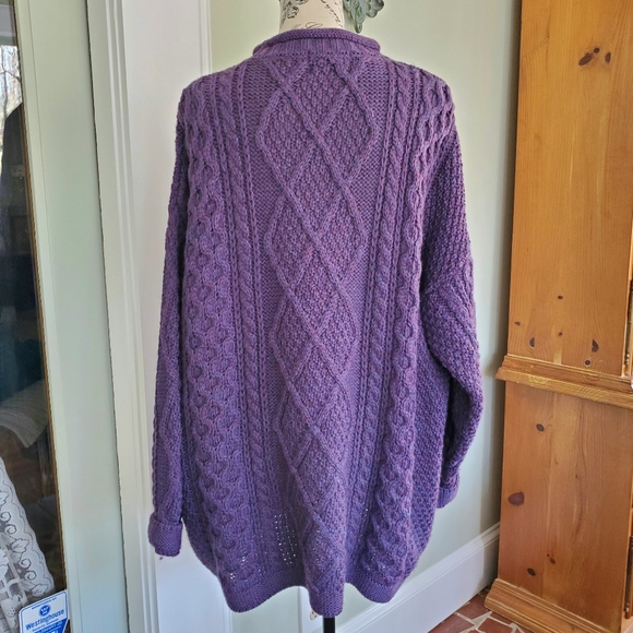 Vintage Acorn Chunky Aran Knit Purple Wool Thistle Fisherman Sweater - Picture 9 of 16